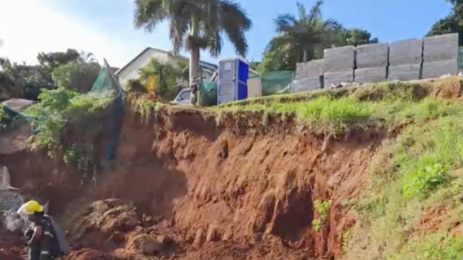 The scene of a collapse of an embankment.