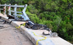 The scene of the bus crash on a bridge at the Mmamatlakala Pass. AFP/Lucas Ledwaba