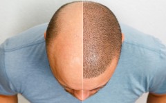 Lifestyle File: The head of a balding man before and after hair transplant surgery. Getty Images/Aleksandr Ryabalko