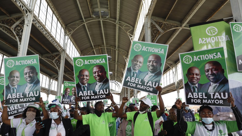 File: ActionSA supporters at the Old Park Station in Johannesburg, on September 22, 2021. PHILL MAGAKOE / AFP