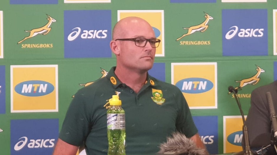 Springbok coach Jacques Nienaber at a press conference.