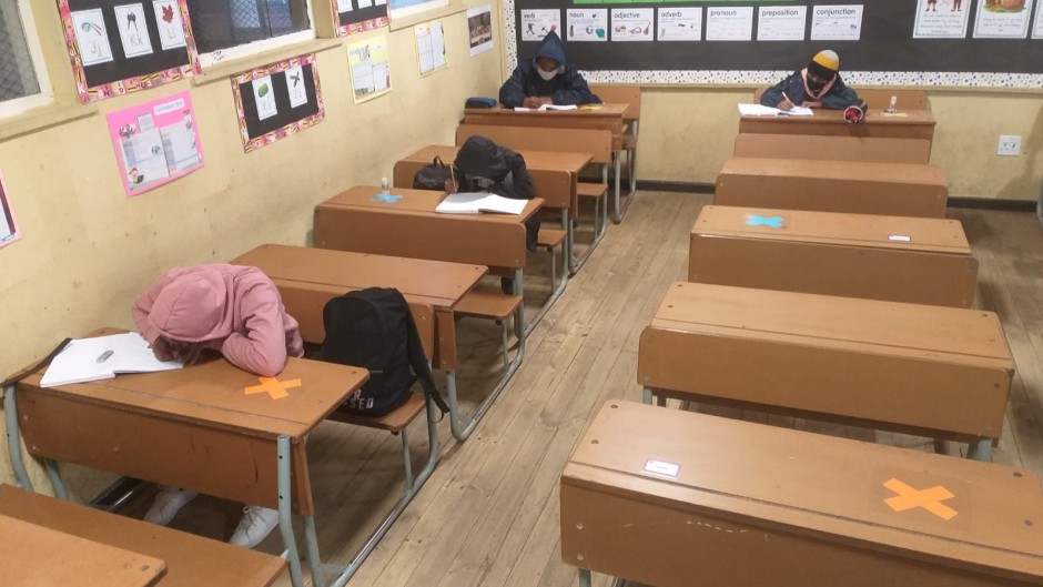 Pupils in a classroom practicing social distancing - Cape Town.