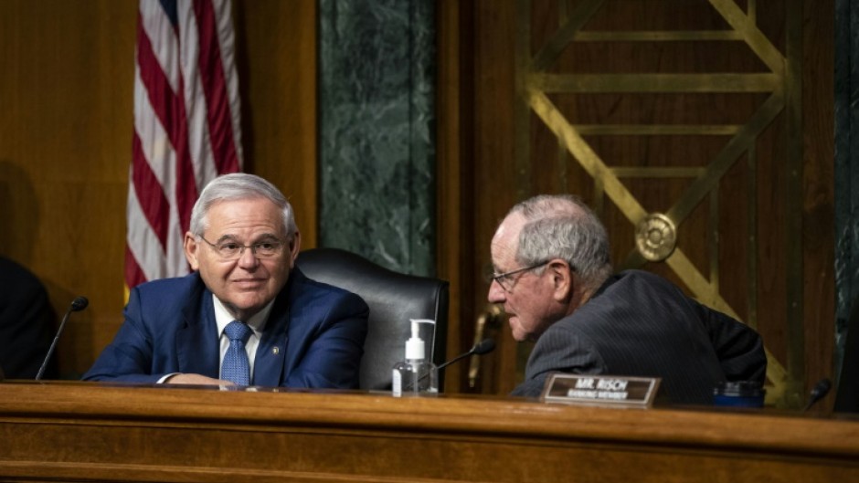 Senator Bob Menendez (left) and Senator Jim Risch, the top Democrat and Republican respectively on the Senate Foreign Relations Committee, in April 2022