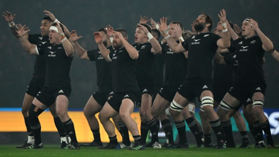 New Zealand's players perform a haka during the Rugby Championship match between Australia and New Zealand in Melbourne