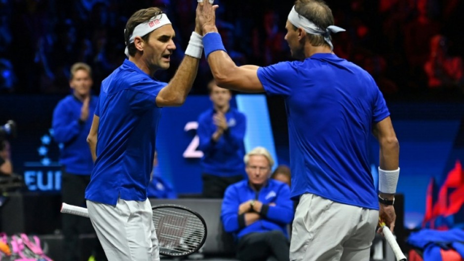 Roger Federer (left) teamed up with Rafael Nadal at the Laver Cup in London 