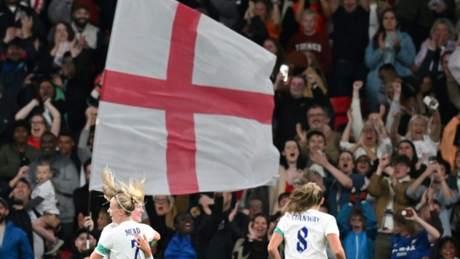 England celebrate Lauren Hemp's opening goal against the United States at Wembley