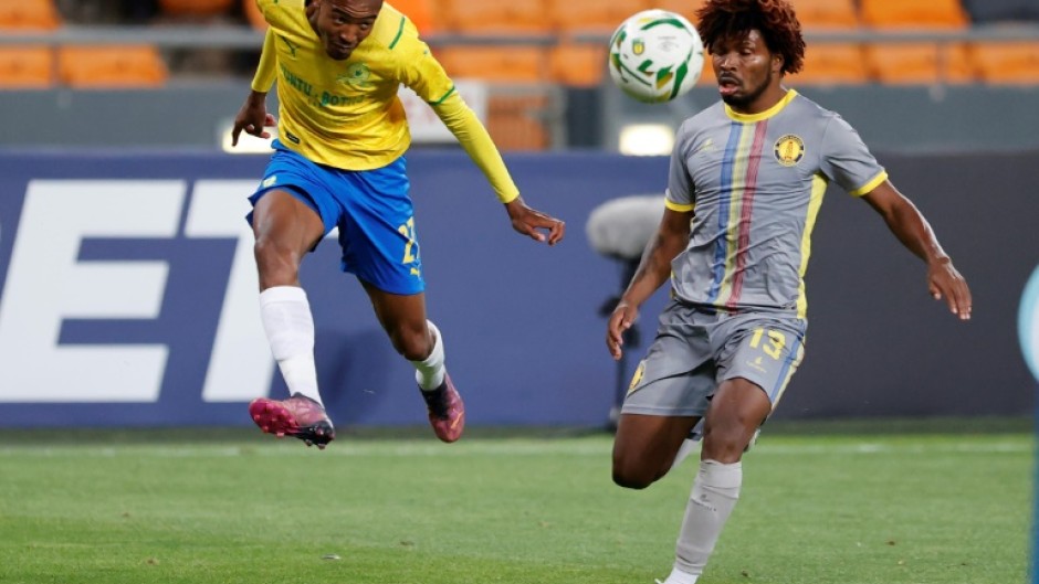 Thapelo Morena (L) opened the scoring for Mamelodi Sundowns of South Africa in an 8-1 rout of La Passe of the Seychelles in a CAF Champions League qualifier.