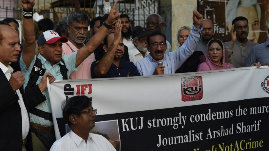 A protest was held in Karachi after the killing of Pakistani news anchor Arshad Sharif in Kenya