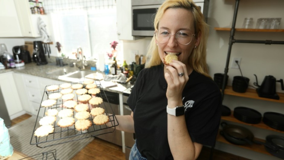 TikTok star Rosie Grant bakes spritz cookies at her home in Los Angeles, California, on October 29, 2022