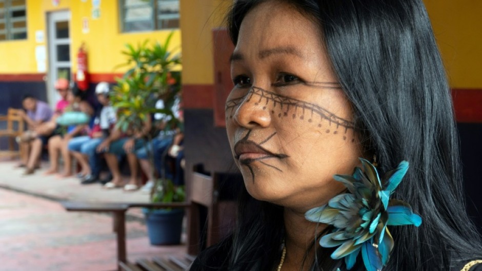 Ticuna Indigenous leader Geraci Aicuna dos Santos waits to vote in Brazil's presidential election