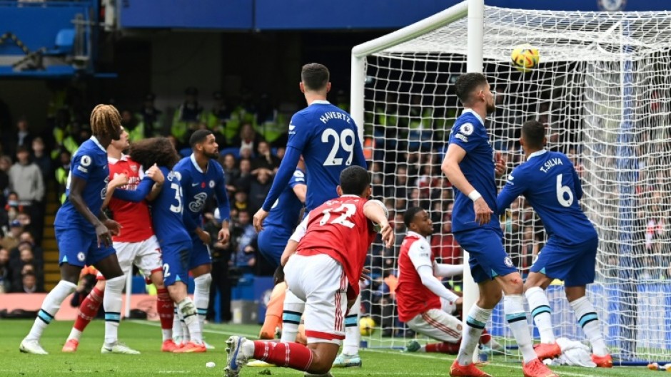 Arsenal defender Gabriel Magalhaes scores against Chelsea