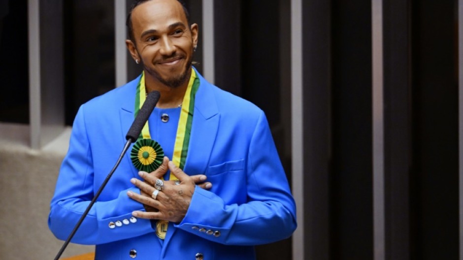 Seven-time Formula One champion Lewis Hamilton at the ceremony where he was named an honorary citizen of Brazil