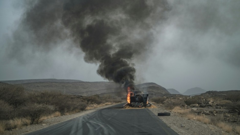 A truck carrying grains to Tigray and belonging to the World Food Programme burns in June