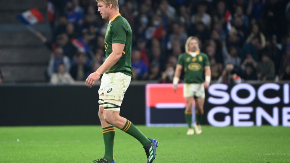 Pieter-Steph du Toit leaves the field after his red card during the France loss