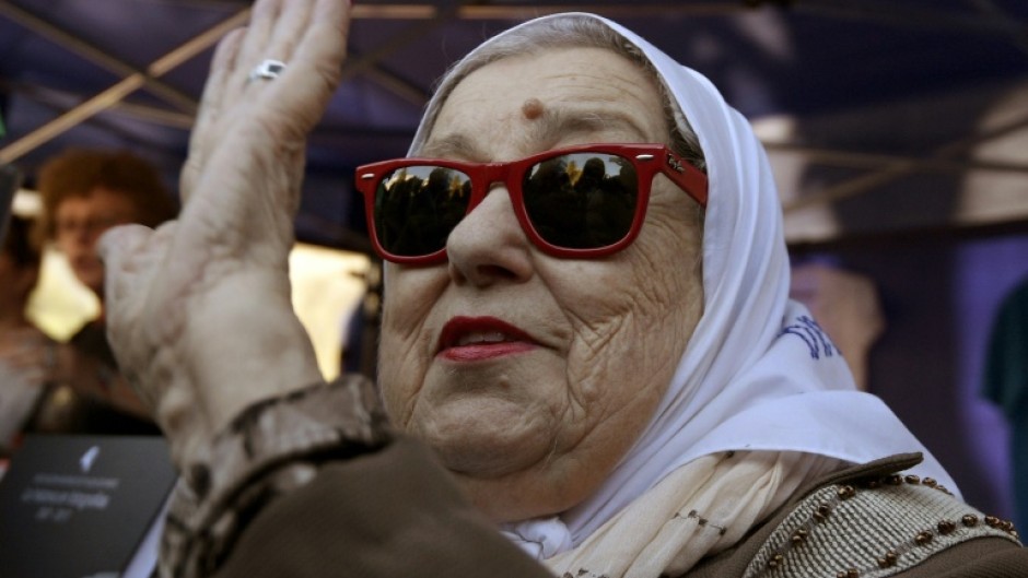 Leader of the Mothers of Plaza de Mayo, Hebe de Bonafini, arrives at the Plaza de Mayo square in Buenos Aires to give a press conference in May 2017