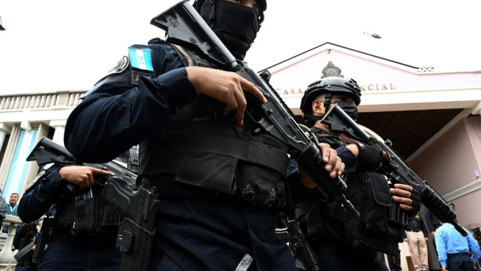 Honduran special forces at the launch of a plan to battle extortion and organized crime in the country, which has declared a state of emergency