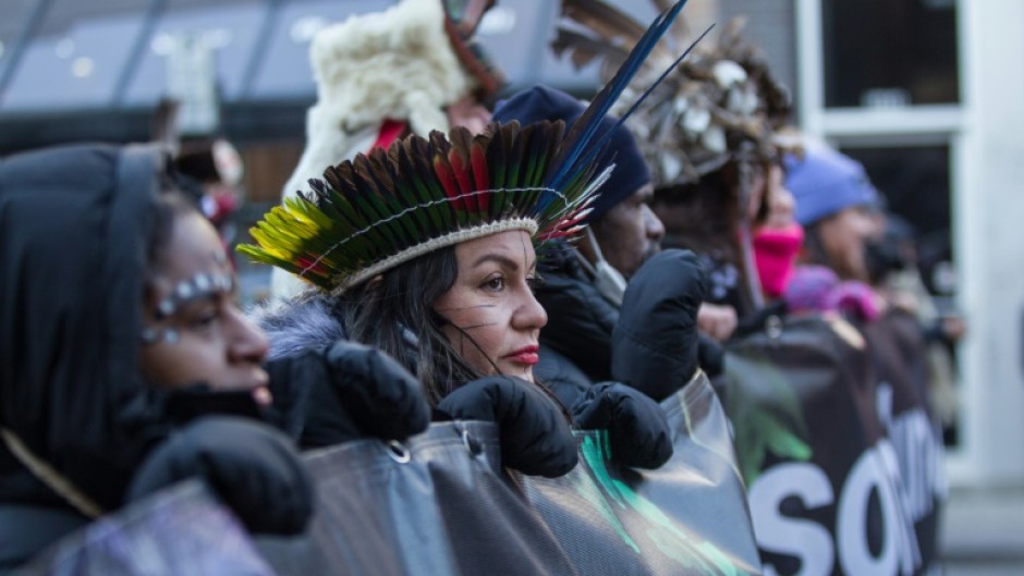 Members of the indigenous community demonstrate against the United Nations Biodiversity Conference (COP15) during the March for Biodiversity for Human Rights in Montreal