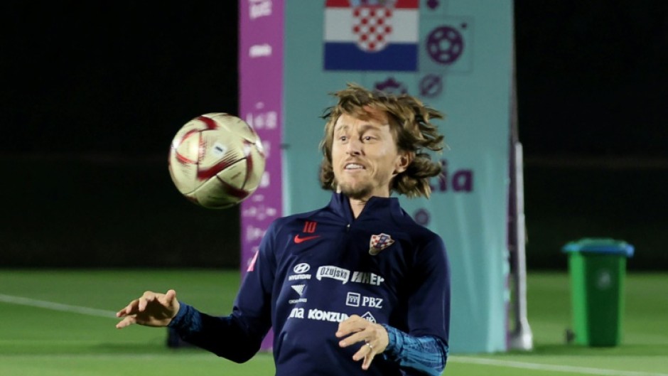 Luka Modric in training on Sunday ahead of the World Cup semi-final against Argentina