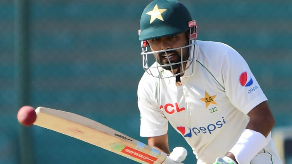 Pakistan's Babar Azam plays a ball during third Test against England in Karachi