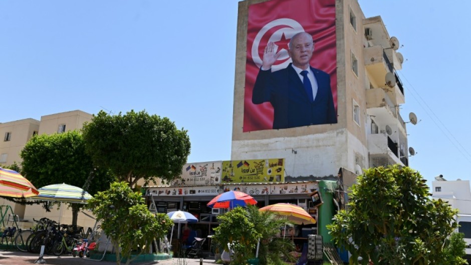 A billboard depicting Tunisia's Kais Saied on July 26, 2022: the North African leader last year staged a dramatic power grab in the birthplace of the Arab Spring