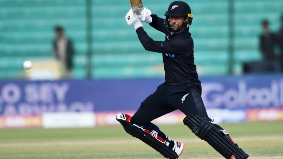 New Zealand's Devon Conway on his way to a century in the second ODI against Pakistan