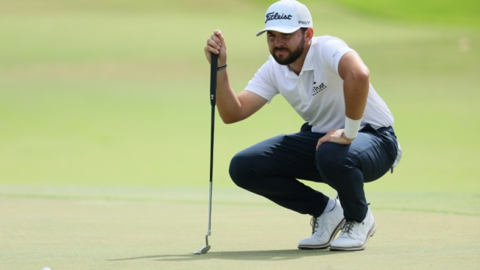 American Hayden Buckley lines up a putt on the way to the 54-hole lead in the US PGA Tour Sony Open in Hawaii