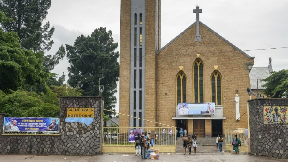 The Cathedral of Notre Dame du Congo in Kinshasa, where markets are doing brisk business in papal souvenirs