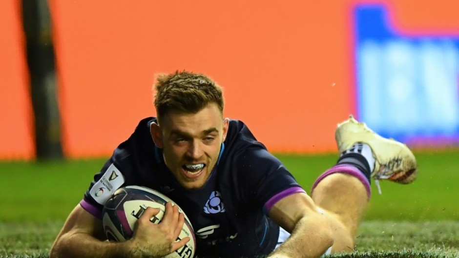 Scotland's Ben White scores a try against England at Murrayfield in 2022