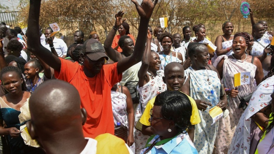 Crowds began lining the streets of Juba hours before the pope's arrival