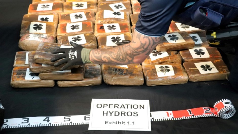 An undated handout photo received from the New Zealand Police shows some of the 3.2 tonnes of cocaine recovered adrift in the Pacific in an historic drugs bust 