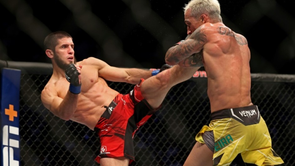 Islam Makhachev (left) will defend his UFC lightweight title in Perth