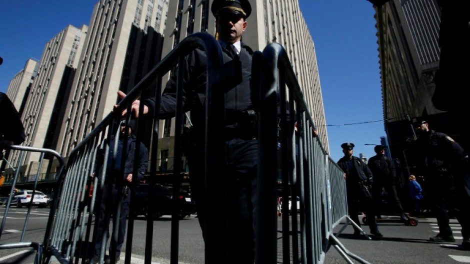 New York police have set up barricades near the Manhattan District Attorney's office in New York ahead of the expected indictment of Donald Trump