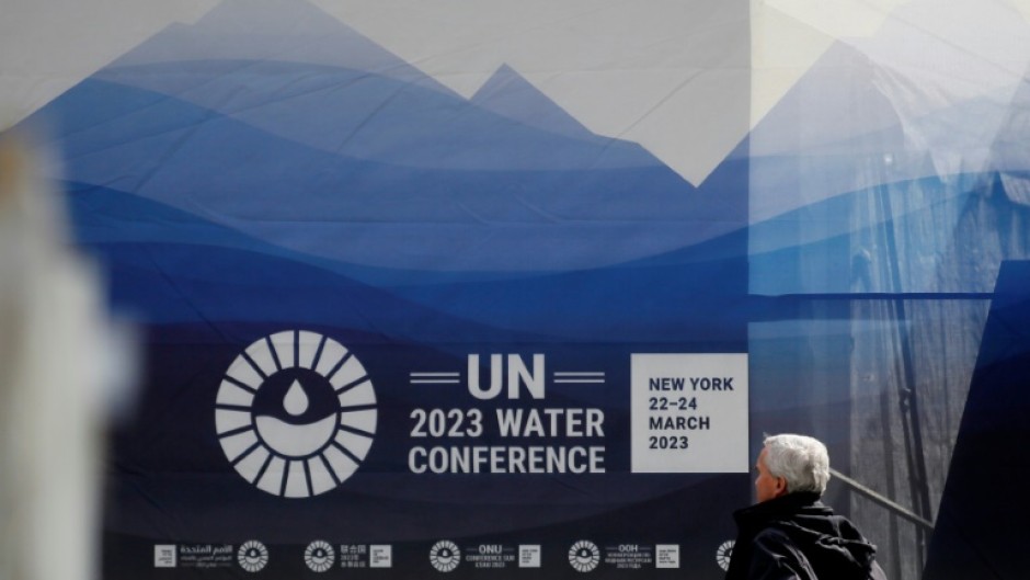 A man walks inside UN headquarters where the UN Water Conference unfolded 