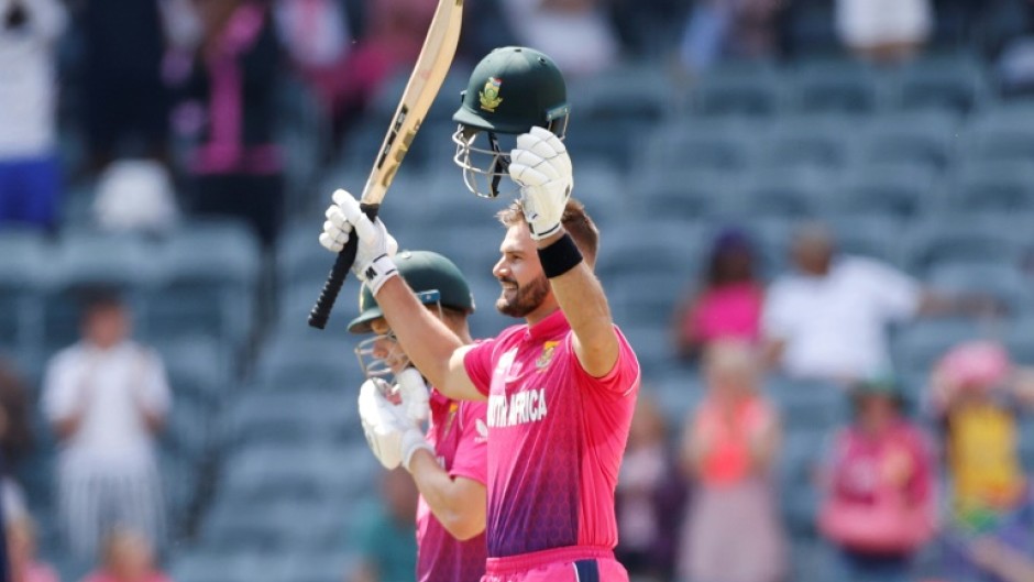 Hundred up: South Africa's Aiden Markram celebrates after scoring his century 