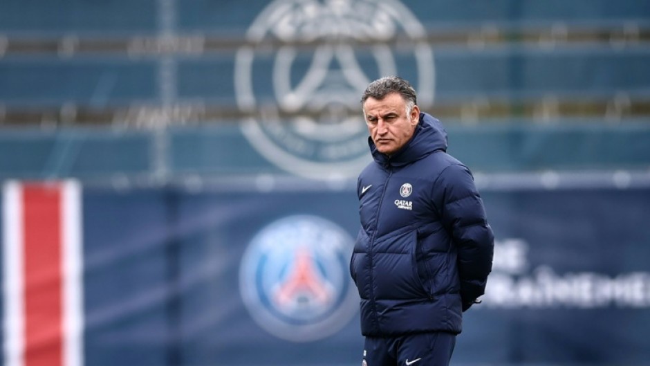 PSG coach Christophe Galtier pictured at the club's training ground on Friday