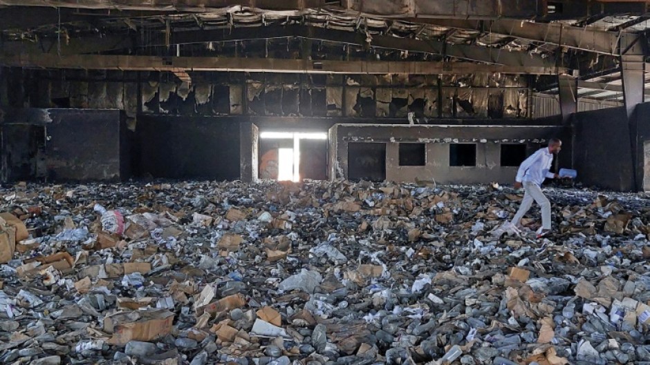 A destroyed medical storage facility in Nyala, the capital of South Darfur province