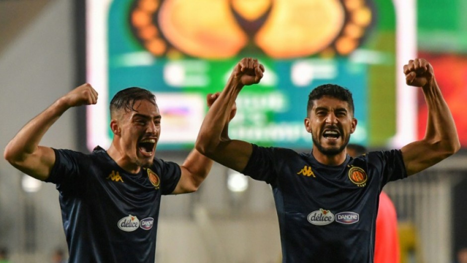 Mohamed Ali Ben Hammouda (R) celebrates one of his four CAF Champions League goals for Tunisian club Esperance this season.