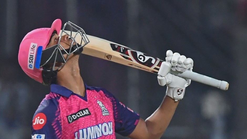 Record-breaker: Yashasvi Jaiswal celebrates after scoring his half-century 