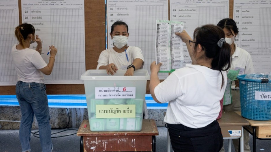 The Thai baht hit a five-week high as polls suggested pro-democracy parties were on course to win weekend general elections