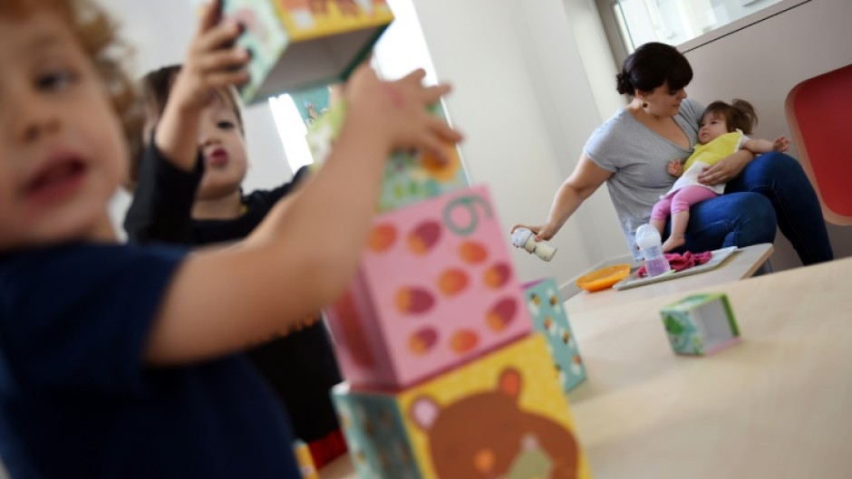 Children play at the childcare center of the Hopital Necker - Enfants Malades AP-HP (Welfare Services - Paris Hospitals) hospital in Paris