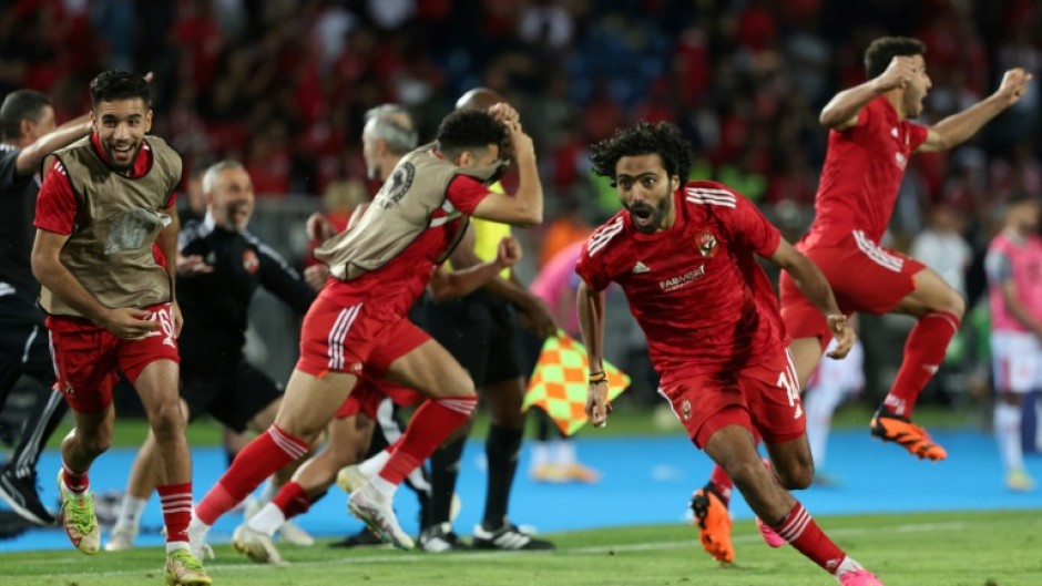 Al Ahly players celebrate winning the CAF Champions League in Casablanca on Sunday.