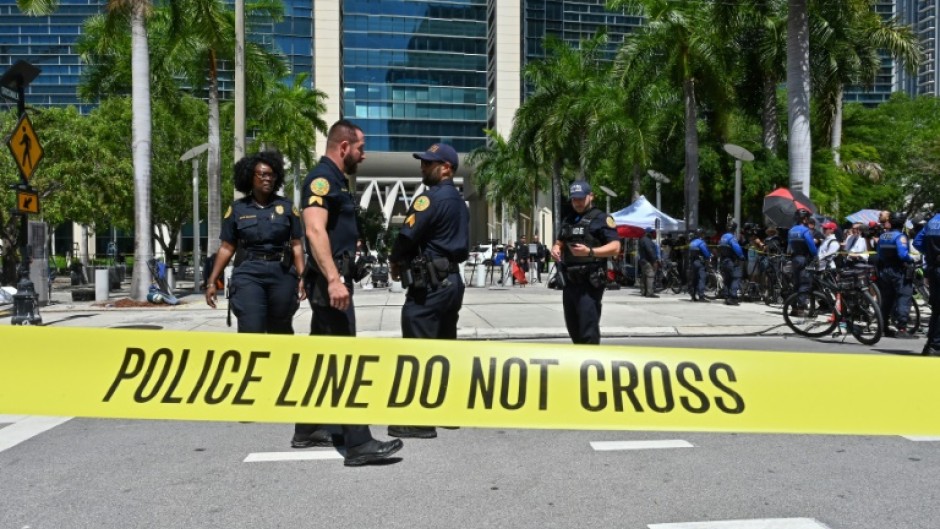 The motorcade carrying former US president Donald Trump arrives at Miami's federal courthouse ahead of his arraignment on charges of mishandling secret government documents