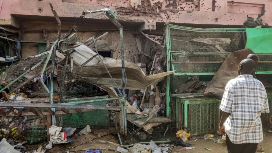 A medical centre riddled with battle damage at the Souk Sitta (Market Six) in Khartoum's south on June 1, 2023