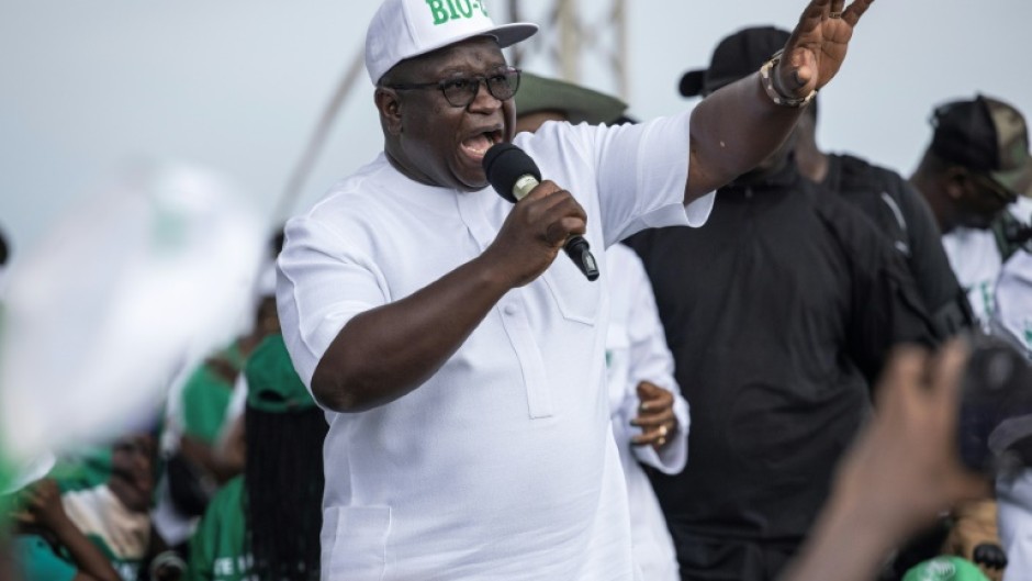 President Julius Maada Bio addressing supporter at a final campaign rally in Freetown this week 