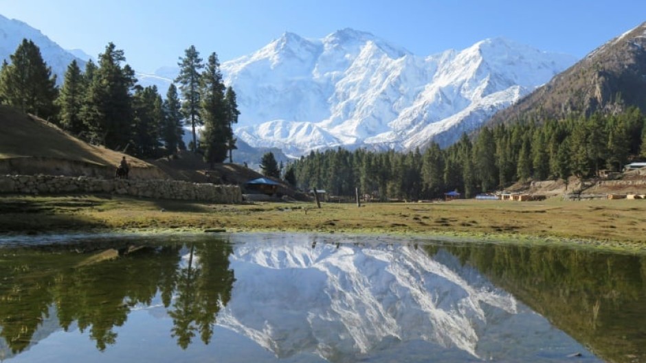 Nanga Parbat is seen from the distant tourist camp of Fairy Meadows in Pakistan