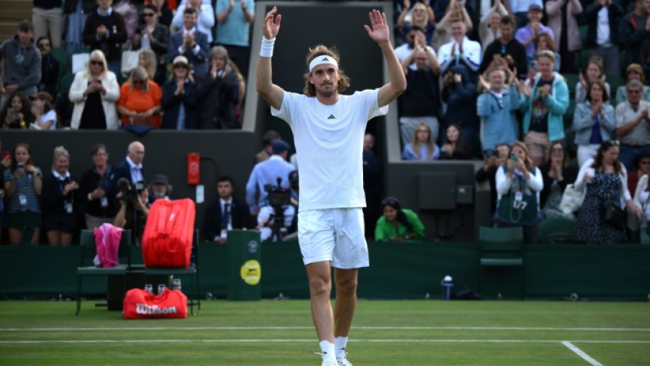 Greece's Stefanos Tsitsipas celebrates beating Austria's Dominic Thiem