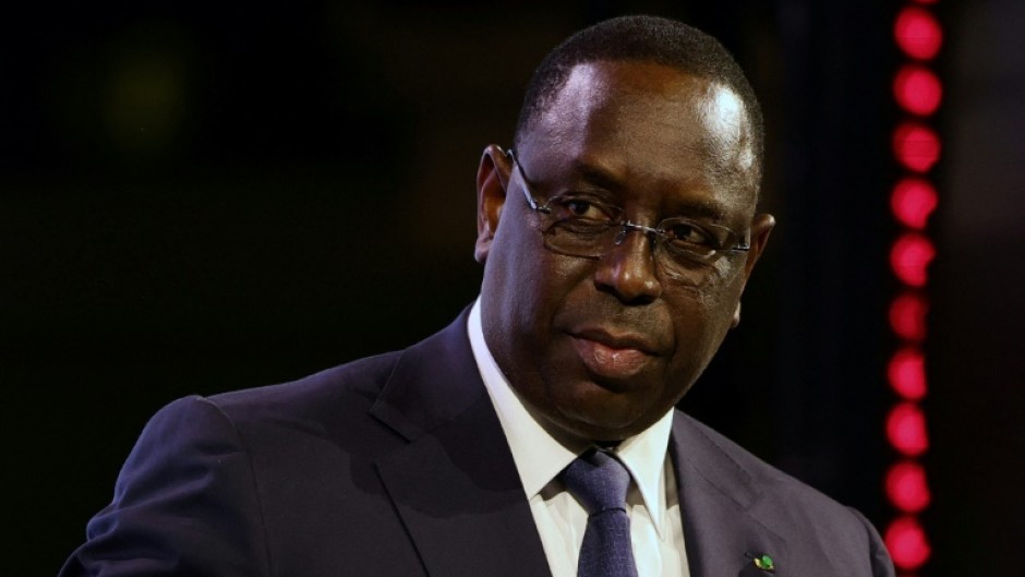 Senegal's President Macky Sall pictured at a conference in Paris on February 16, 2022