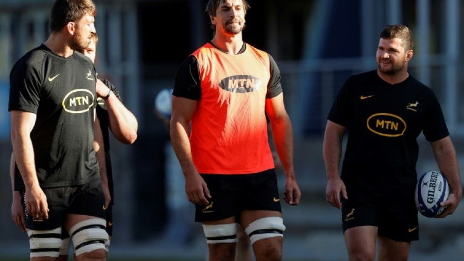 South Africa lock Eben Etzebeth (C) returns from injury to captain the Springboks against New Zealand in Auckland on Saturday