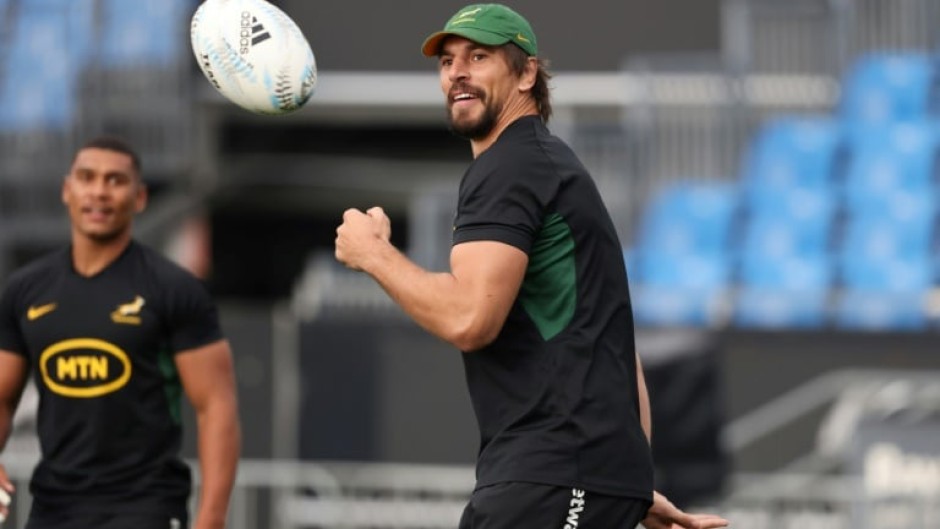 South Africa skipper Eben Etzebeth takes part in the Springboks captain's run at Mt Smart in Auckland on Friday