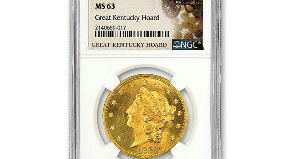 This handout image from GovMint.com shows an 1863 $20 Gold Liberty coin found in a Kentucky cornfield